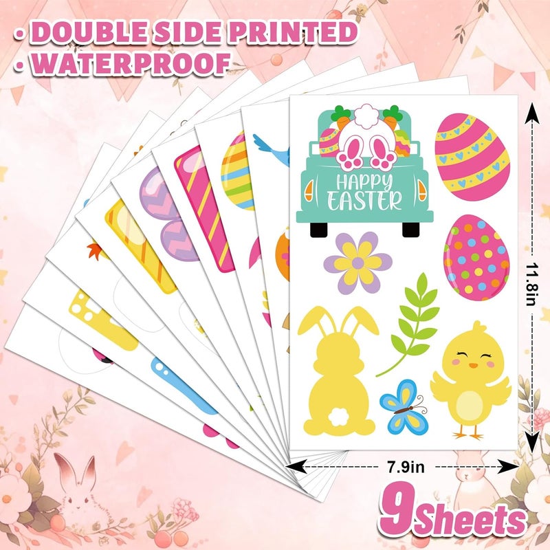 Whaline 9 Sheets Easter Cartoon Window Cling Stickers Colorful Bunny Rabbit Bird Egg Reusable Window Decals for Spring Party Home Classroom Decoration - Image 2